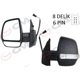 Diş Dikiz Aynasi Sol Doblo 11 Elektrikli Ortadan Sinyalli Siyah Kapakli Çift Cam Konveks 6 Fiş Vm-669Ehl