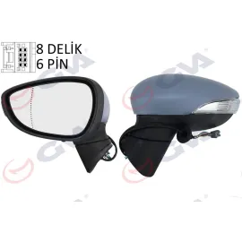 DIŞ DİKİZ AYNASI SOL FIESTA 08 ELEKTRİKLİ ISITMALI SİNYALLİ ASTARLI ASFERİK 6 FİŞ VM-6313EHPAL