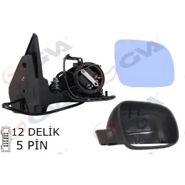 Diş Dikiz Aynasi Sağ Golf-Bora 98 Elektrikli Isitmali Siyah Astarli Mavi Cam Küçük Tip 5 Fiş Vm-188R