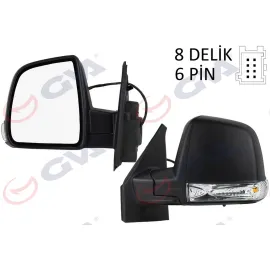 DIŞ DİKİZ AYNASI SOL DOBLO 11 ELEKTRİKLİ SİNYALLİ SİYAH KAPAKLI TEK CAM KONVEKS 6 FİŞ VM-668EHL