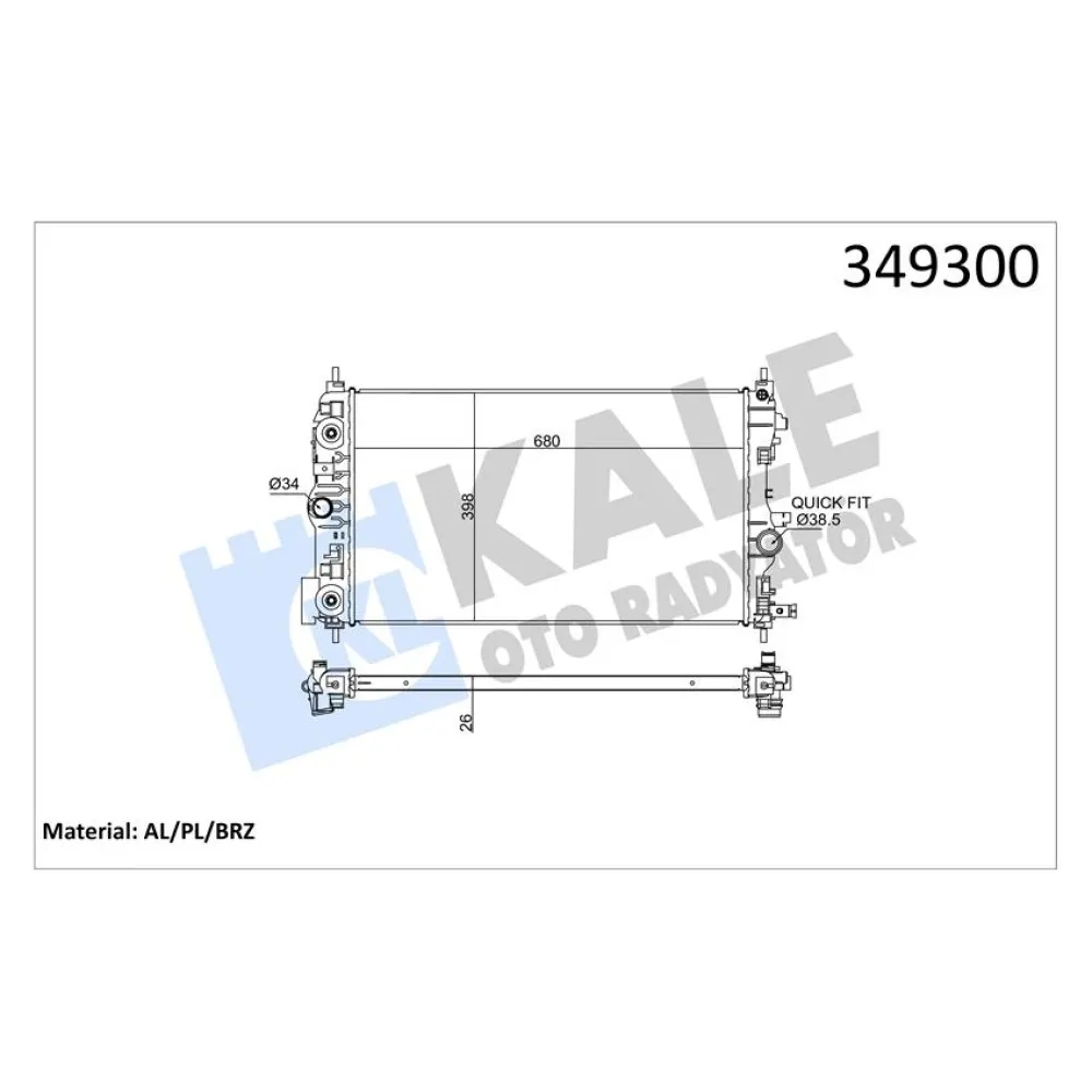 Radyatör Astra J-Zafira Tourer C-Cruze J300-J305-J308 Al/pl/brz 680X397X28
