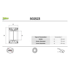 ÖN TEKER RULMANI ABS SİZ P106-P206-P306-C2-C3-SAXO-XSARA 37x72x33