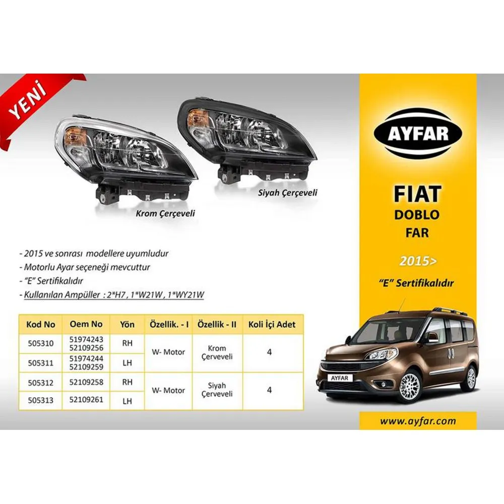 FAR MOTORLU SİYAH ÇERÇEVELİ SOL FIAT DOBLO 15