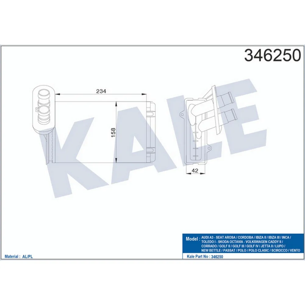 KALORİFER RADYATÖRÜ A3-CADDY-GOLF-JETTA-POLO-IBIZA-CORDOBA-OCTAVIA-1.4-1.6-1.8-1.9TDI-2.0 234x156