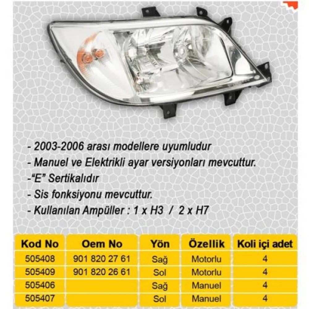 Far Sinyal Sis Sol Sprinter 04/00-05/06 Elektrikli H7 H3 H7