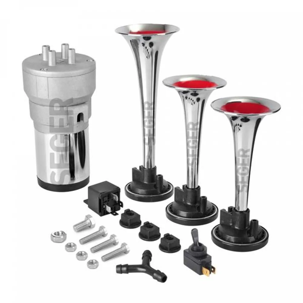 Korna Kompresörlü Üç Plastik Borulu 12V Krom Renkli