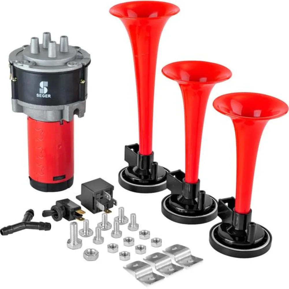 Korna Kompresörlü Üç Plastik Borulu 12V Kirmizi