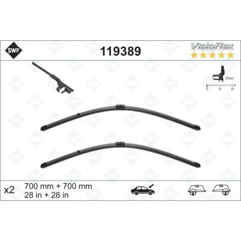 Silecek Supurgesi Takimi 700Mm / 700Mm Mercedes W220 W221 . Citroen C6 . Peugeot 407 Swf