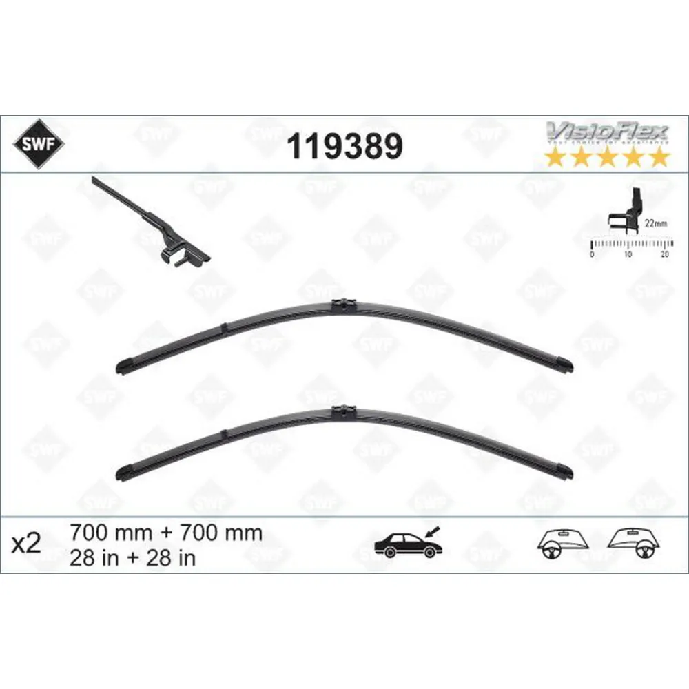 SILECEK SUPURGESI TAKIMI 700mm / 700mm MERCEDES W220 W221 . CITROEN C6 . PEUGEOT 407 SWF