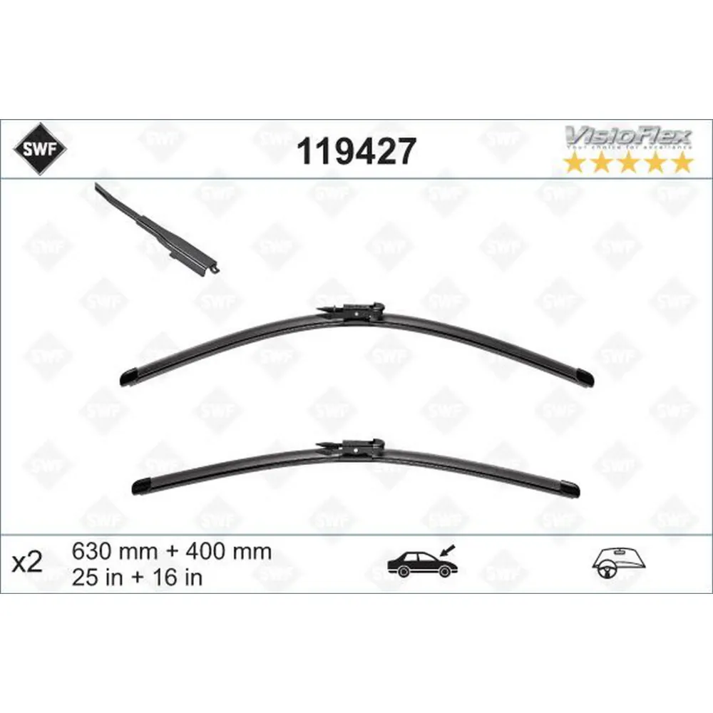 x SİLECEK 60 40cm X2 FLATBLADE-MUZ TİPİ BMW 3 SERİ E92 NISSAN QASHQAI 2007-2013 SWF 119427