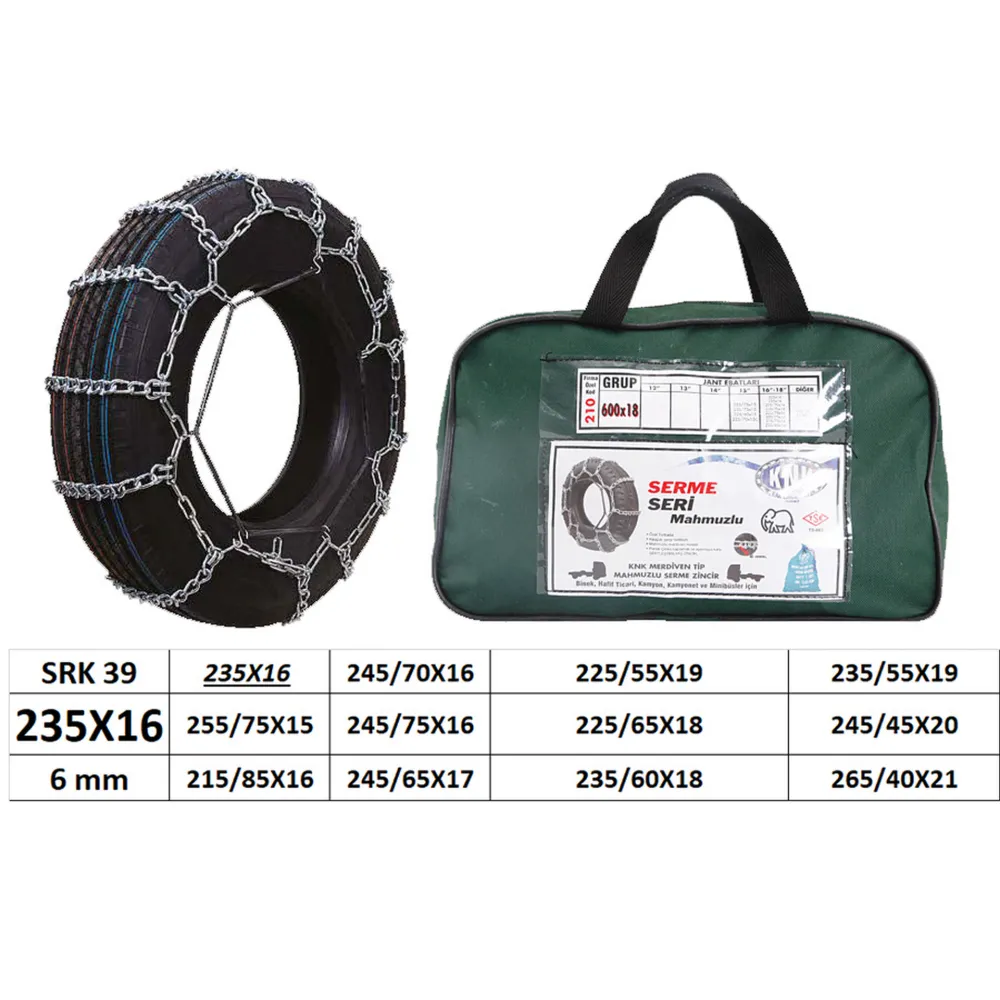 PATİNAJ ZİNCİRİ MİNİBÜS VE KAMYONET SERME 235X16 ZİNCİR EBATLARI İÇİN RESİME BAKINIZ