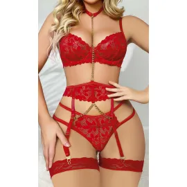 Kırmızı Zincirli Jartiyer Takım 2056