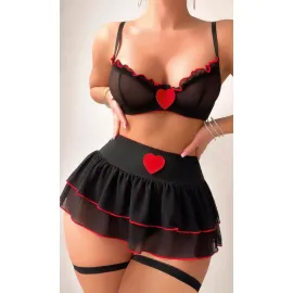 SİYAH KALP DETAYLI KOSTÜM 2075