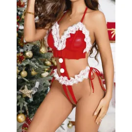 Kadın Kırmızı Yılbaşı Babydoll Sexy Kostüm 2166