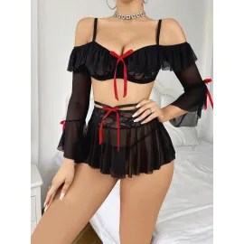 Kadın Siyah Etek Bustiyer Sexy Gecelik Takım 2157