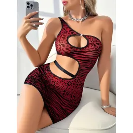 Kırmızı Zebra Desenli Fantezi Clup Elbisesi 5028