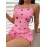 Kadın Pembe Kalp Desenli Askılı Şortlu Takım 5103
