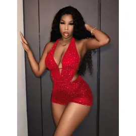 Kadın Kırmızı Parlak Fantezi Gece elbisesi 5039