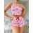 Kadın Pembe Kiraz Desenli Askılı Şortlu Pijama Takım 5044