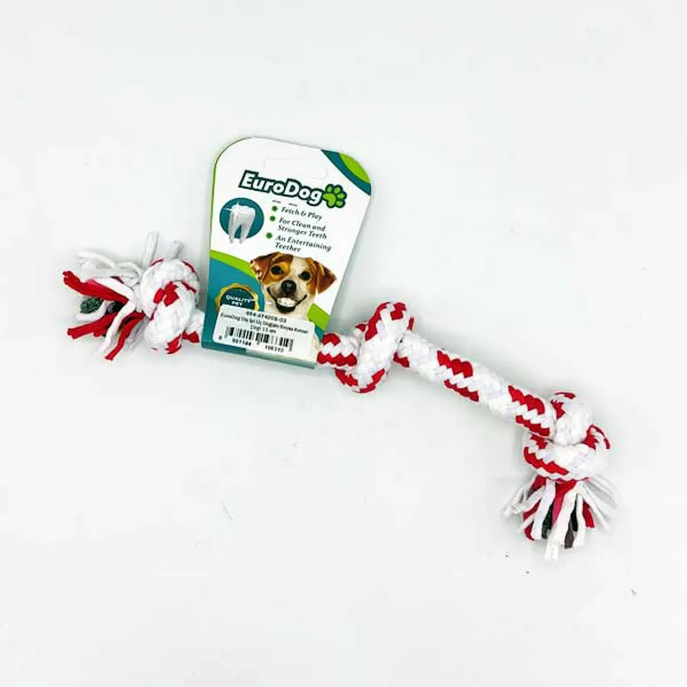 Eurodog Diş İpi Üç Düğüm Beyaz Kımızı Çizgi 15 Cm