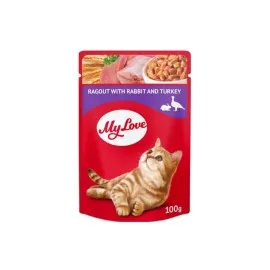 MY LOVE TAVŞANLI VE HINDI ETLI YAHNI POUCH KEDI MAMASI 100 GR X 6 ADET