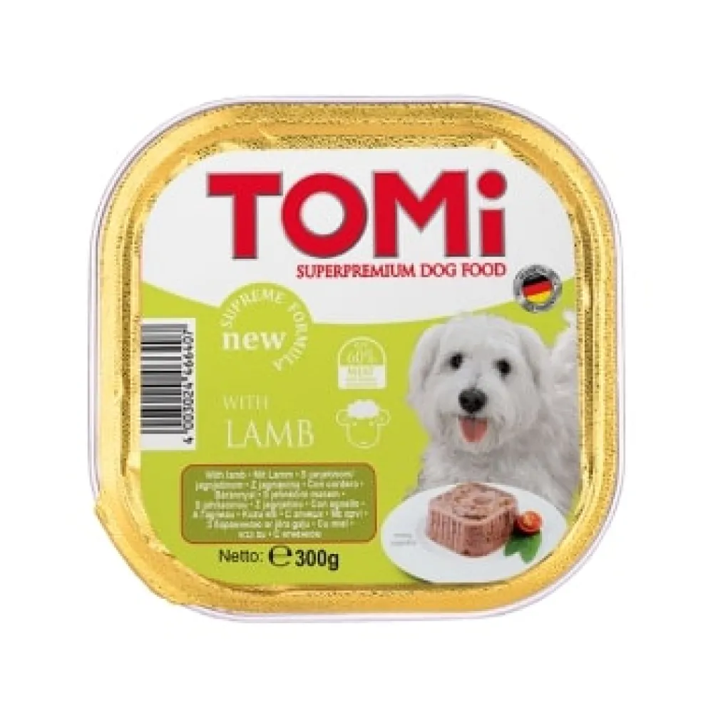 TOMI KÖPEK KUZU ETLI PATE ALÜMINYUM YAŞ MAMA 300 GR (PATE) X 3 ADET