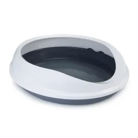 Beeztees Yüksek Kenarlı, Oval Açık Kedi Tuvaleti, Gri Beyaz, 46x55x40cm