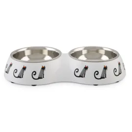 Beeztees Kedi İkili Mama ve Su Kabı, Paslanmaz Çelik, Beyaz, 27x14x4,5cm, 2x160ml