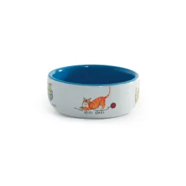 Beeztees Kedi Mama Su Kabı, Porselen, Beyaz/Mavi, 11,5cm, 325ml