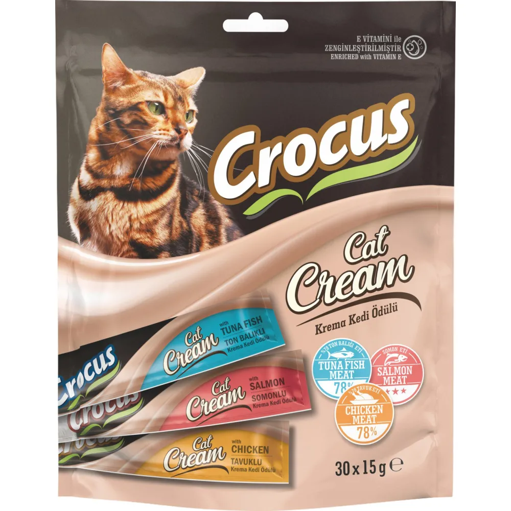 Crocus Çoklu Tavuklu & Ton Balıklı & Somonlu Krema Kedi Ödülü 30X15G