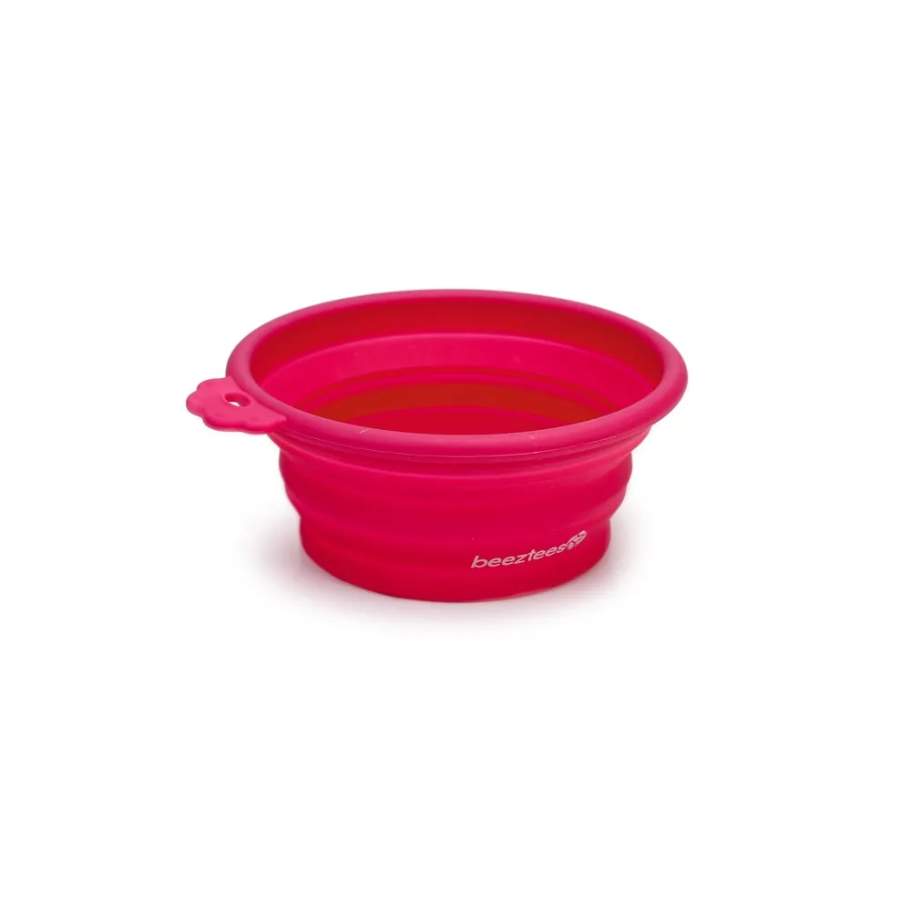 Beeztees Köpek Mama Ve Su Kabı, Teleskopik, Pembe, Silikon, 15,5Cm, 250Ml