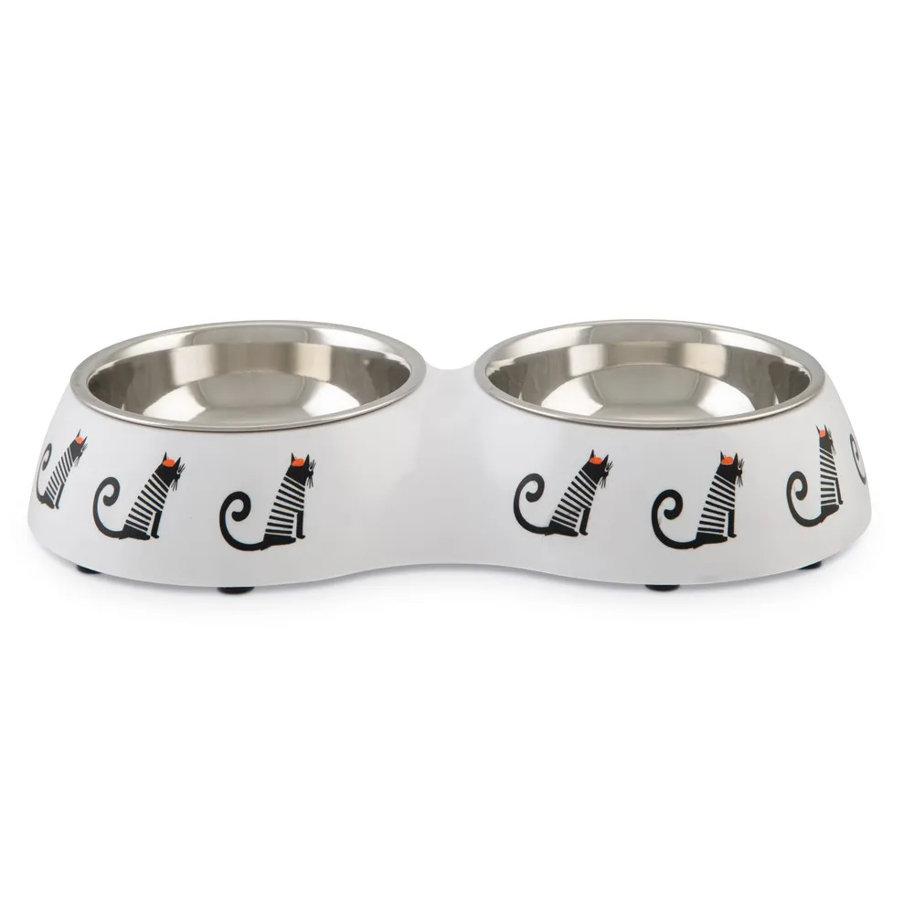 Beeztees Kedi İkili Mama Ve Su Kabı, Paslanmaz Çelik, Beyaz, 27X14X4,5Cm, 2X160Ml