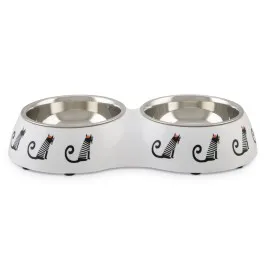 Beeztees Kedi İkili Mama Ve Su Kabı, Paslanmaz Çelik, Beyaz, 27X14X4,5Cm, 2X160Ml