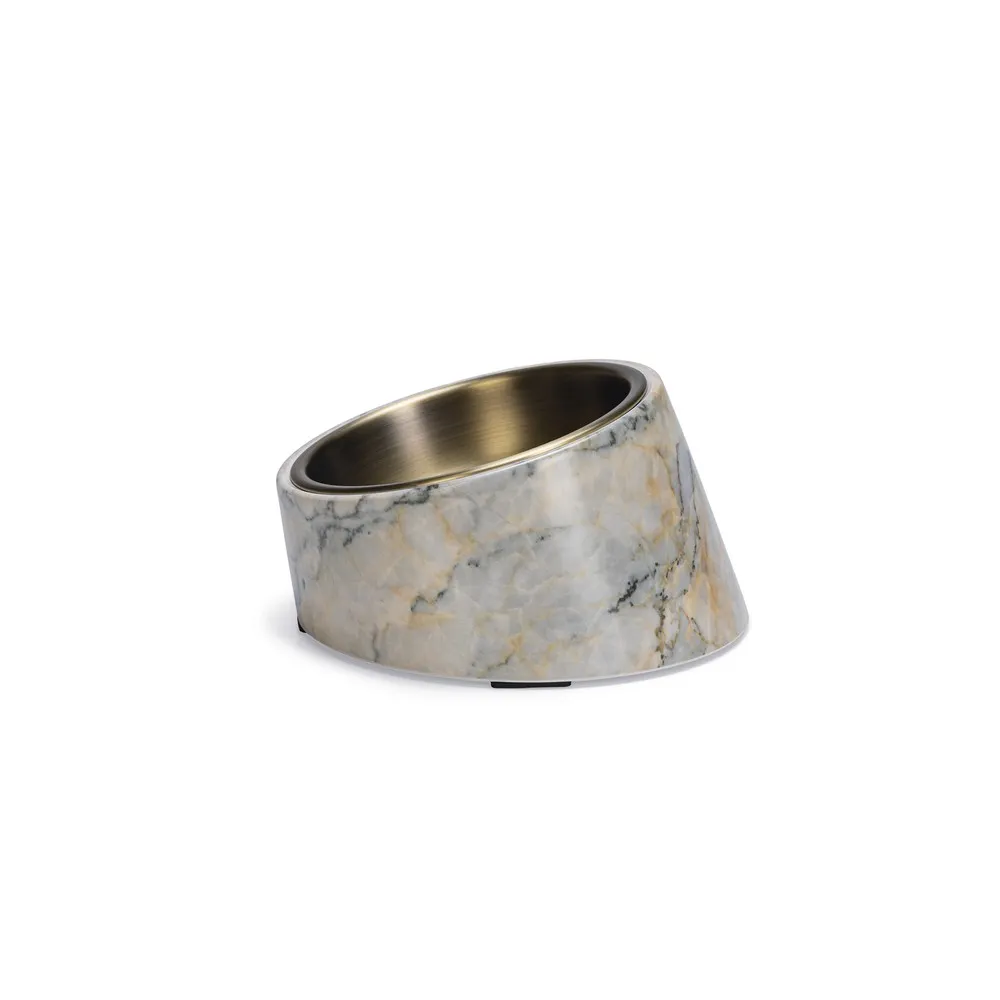 Beeztees Dbl Kedi Mama Su Kabı, Paslanmaz Çelik, Bej Mermer Görünümlü, 14,5X3,3X7,6Cm, 160Ml