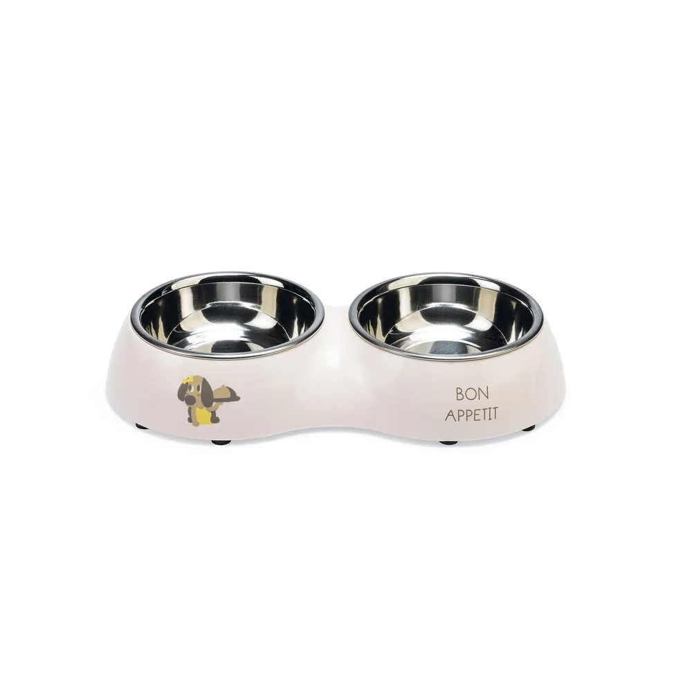 Beeztees Köpek İkili Mama Ve Su Kabı, Paslanmaz Çelik, Pudra Pembe, 27X14Cm, 2X160Ml