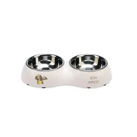 Beeztees Köpek İkili Mama Ve Su Kabı, Paslanmaz Çelik, Pudra Pembe, 27X14Cm, 2X160Ml