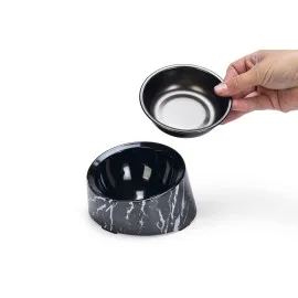 Beeztees Dbl Kedi Mama Su Kabı, Paslanmaz Çelik, Siyah Mermer Görünümlü, 14,5X3,3X7,6Cm, 160Ml