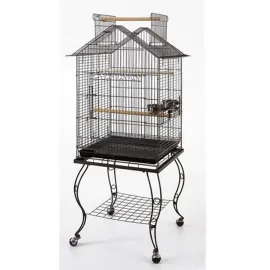 Sehpalı Papağan Kafesi (51x51x139) Siyah Dövme