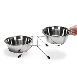 Beeztees Köpek İkili Mama Su Kabı, Paslanmaz Çelik, 20Cm, 2X1800Ml