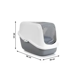 Beeztees Kapalı Kedi Tuvaleti, Koku Filtreli, Gri Beyaz, 56X39X39Cm
