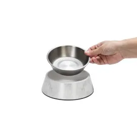 Beeztees Dbl Köpek Mama Su Kabı, Mat Paslanmaz Çelik, Beyaz Mermer Görünümlü, 17,5Cm, 350Ml