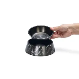 Beeztees Dbl Köpek Mama Su Kabı, Mat Siyah Paslanmaz Çelik, Siyah Mermer Görünümlü, 17,5Cm, 350Ml