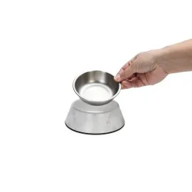 Beeztees Dbl Köpek Mama Su Kabı, Mat Paslanmaz Çelik, Beyaz Mermer Görünümlü, 14Cm, 160Ml