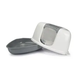 Beeztees Kapalı Köşe Kedi Tuvaleti, Koku Filtreli, Gri Beyaz, 58X45X40Cm