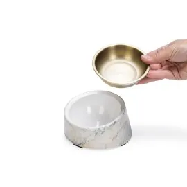 Beeztees Dbl Kedi Mama Su Kabı, Paslanmaz Çelik, Bej Mermer Görünümlü, 14,5X3,3X7,6Cm, 160Ml