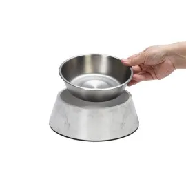 Beeztees Dbl Köpek Mama Su Kabı, Mat Paslanmaz Çelik, Beyaz Mermer Görünümlü, 22Cm, 700Ml