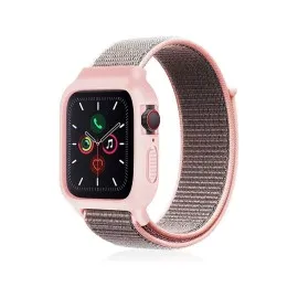 Newface Apple Watch 38Mm Hasırlı Cırtcırtlı Kasalı Kordon - Pembe