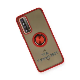 Newface Huawei P Smart 2021 Kılıf Montreal Yüzüklü Silikon Kapak - Kırmızı