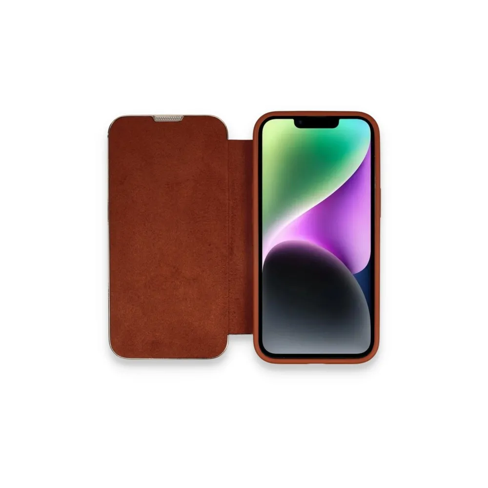 Newface Iphone 14 Pro Max Kılıf Dolpin Kapaklı - Kahverengi
