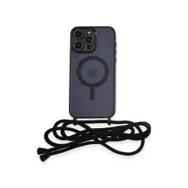 Newface Iphone 13 Pro Max Kılıf Divo Lazer Askılı Magsafe Kapak - Siyah
